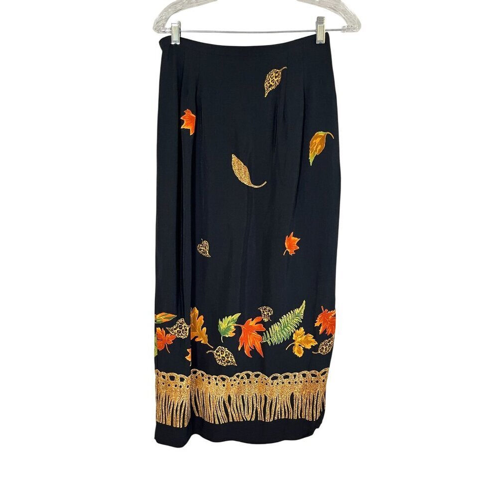Retro Animal Print Maxi Skirt Black 8P Colorful Preppy Chic Safari Neutral Artsy